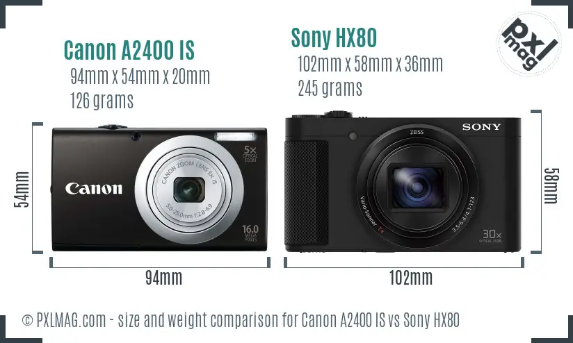 Canon A2400 IS vs Sony HX80 size comparison