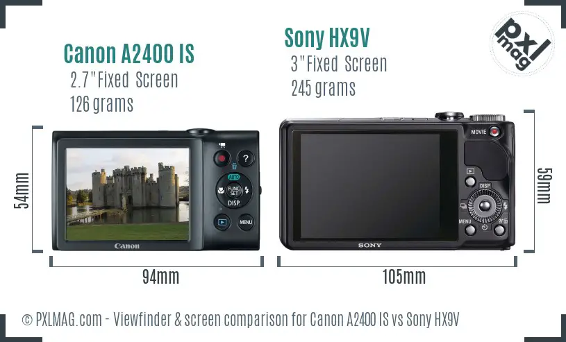 Canon A2400 IS vs Sony HX9V Screen and Viewfinder comparison