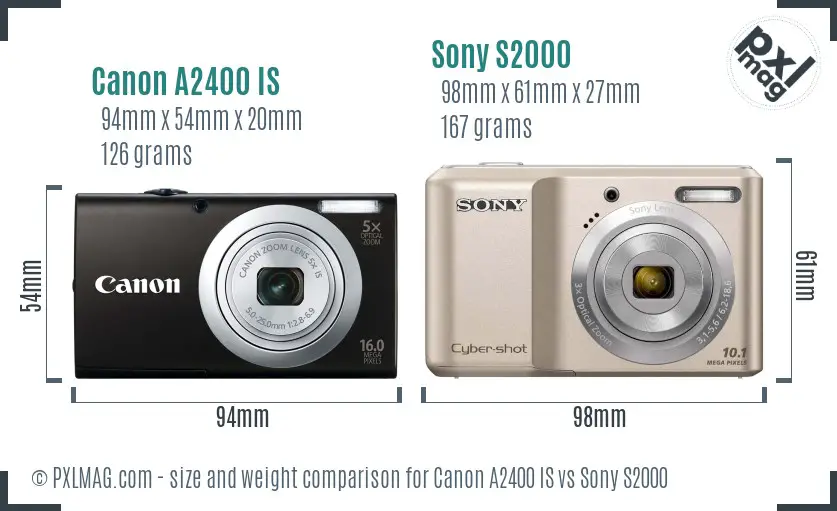 Canon A2400 IS vs Sony S2000 size comparison