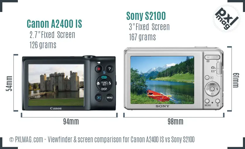 Canon A2400 IS vs Sony S2100 Screen and Viewfinder comparison