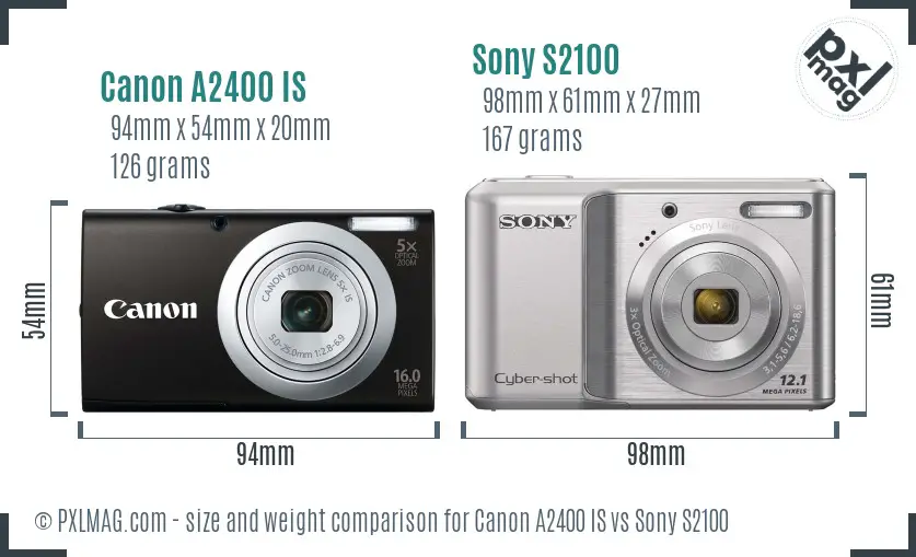 Canon A2400 IS vs Sony S2100 size comparison