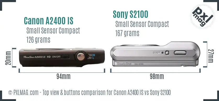 Canon A2400 IS vs Sony S2100 top view buttons comparison