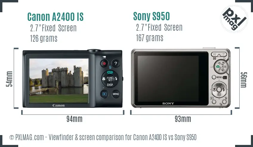 Canon A2400 IS vs Sony S950 Screen and Viewfinder comparison
