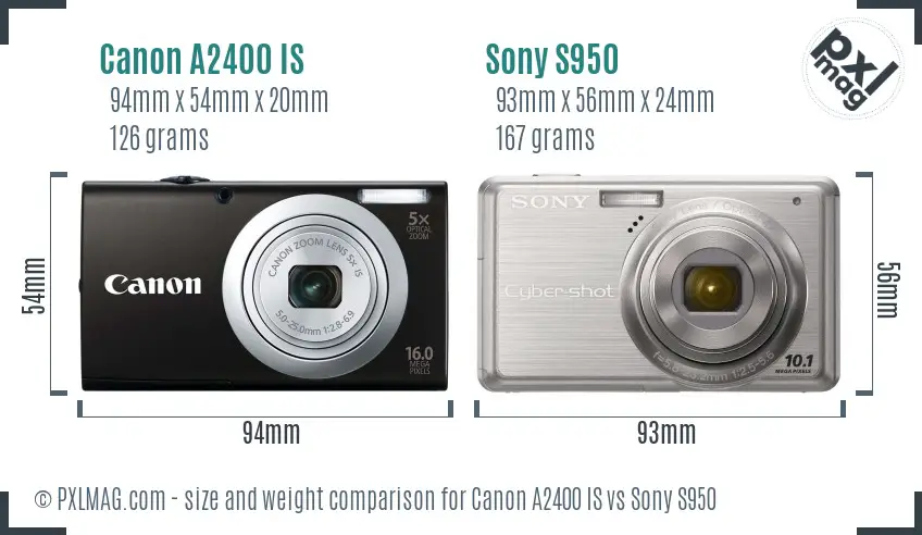 Canon A2400 IS vs Sony S950 size comparison