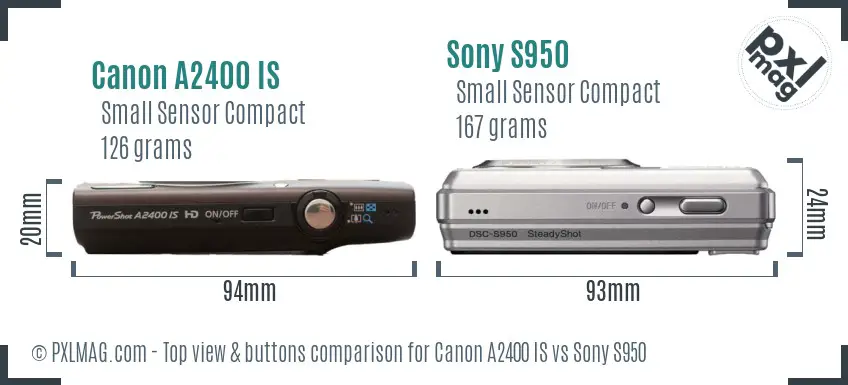 Canon A2400 IS vs Sony S950 top view buttons comparison