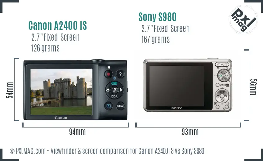 Canon A2400 IS vs Sony S980 Screen and Viewfinder comparison