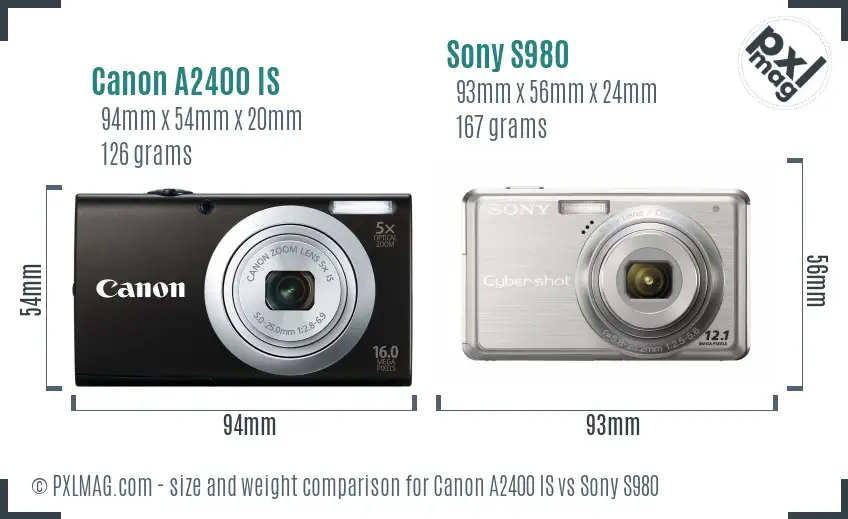 Canon A2400 IS vs Sony S980 size comparison