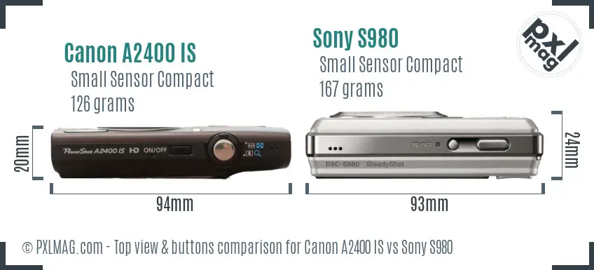 Canon A2400 IS vs Sony S980 top view buttons comparison