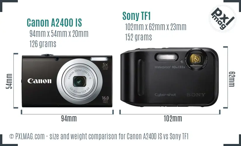 Canon A2400 IS vs Sony TF1 size comparison