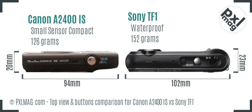 Canon A2400 IS vs Sony TF1 top view buttons comparison