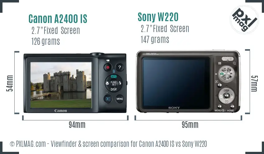 Canon A2400 IS vs Sony W220 Screen and Viewfinder comparison