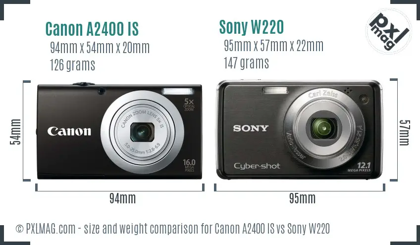 Canon A2400 IS vs Sony W220 size comparison