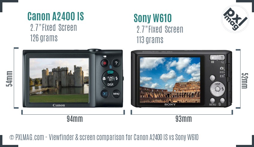 Canon A2400 IS vs Sony W610 Screen and Viewfinder comparison