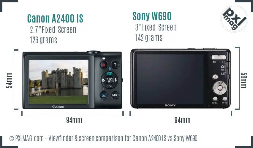 Canon A2400 IS vs Sony W690 Screen and Viewfinder comparison