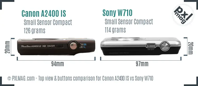 Canon A2400 IS vs Sony W710 top view buttons comparison Canon A2400 IS vs Sony W710 top view buttons comparison