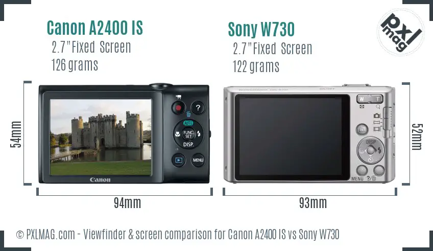 Canon A2400 IS vs Sony W730 Screen and Viewfinder comparison