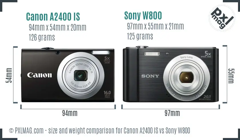 Canon A2400 IS vs Sony W800 size comparison Canon A2400 IS vs Sony W800 size comparison