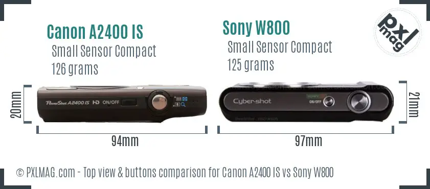 Canon A2400 IS vs Sony W800 top view buttons comparison Canon A2400 IS vs Sony W800 top view buttons comparison