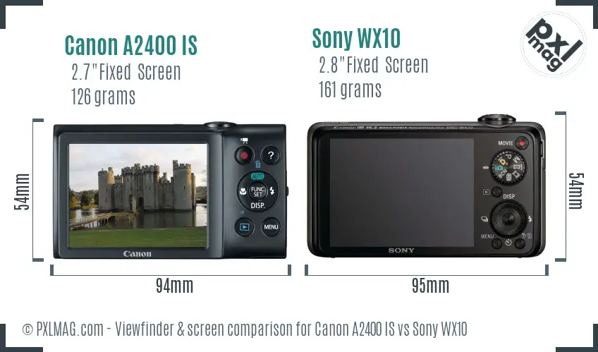 Canon A2400 IS vs Sony WX10 Screen and Viewfinder comparison
