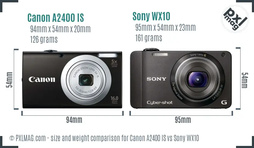 Canon A2400 IS vs Sony WX10 size comparison