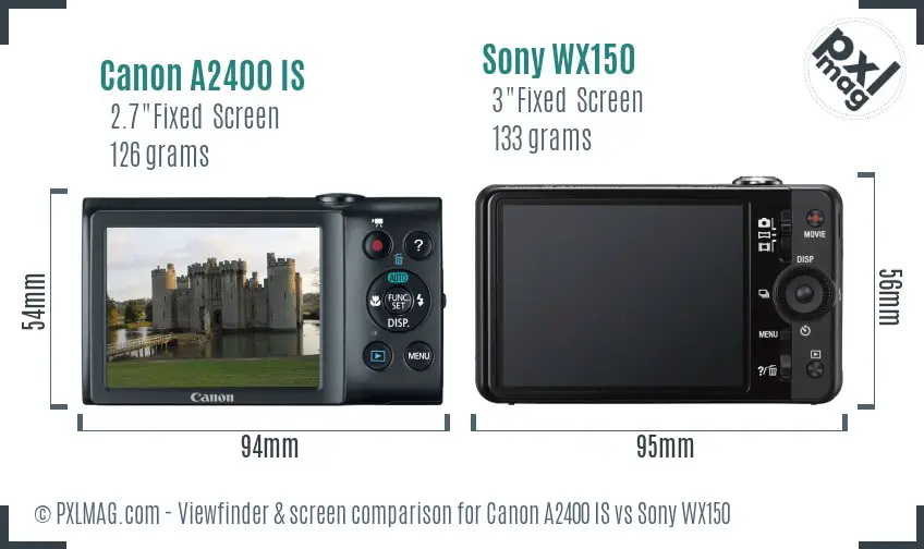 Canon A2400 IS vs Sony WX150 Screen and Viewfinder comparison