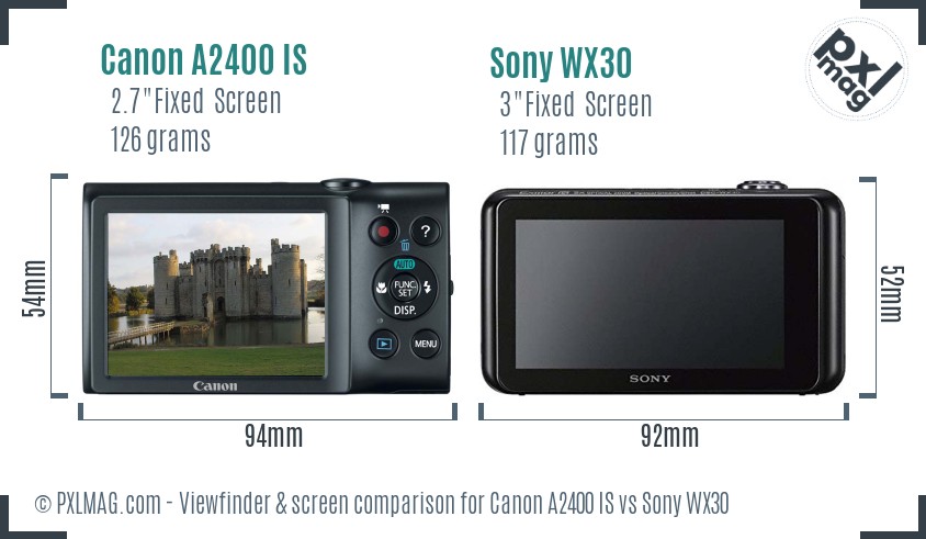 Canon A2400 IS vs Sony WX30 Screen and Viewfinder comparison