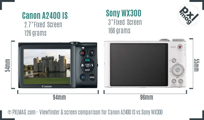 Canon A2400 IS vs Sony WX300 Screen and Viewfinder comparison
