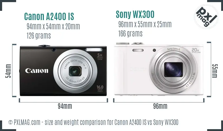 Canon A2400 IS vs Sony WX300 size comparison