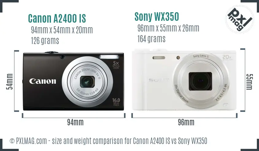 Canon A2400 IS vs Sony WX350 size comparison