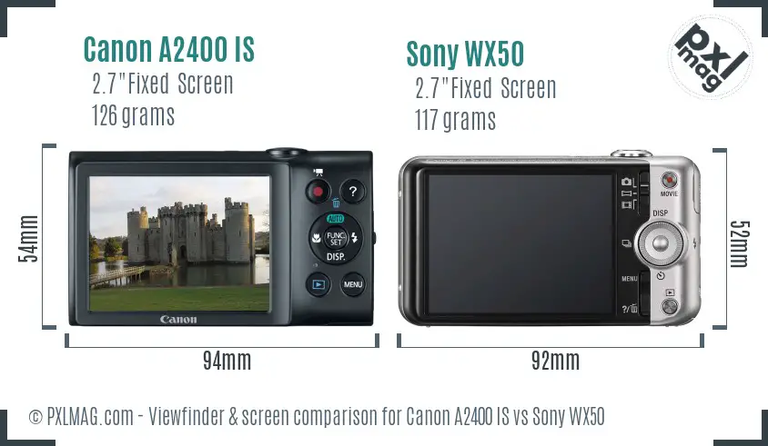 Canon A2400 IS vs Sony WX50 Screen and Viewfinder comparison Canon A2400 IS vs Sony WX50 Screen and Viewfinder comparison