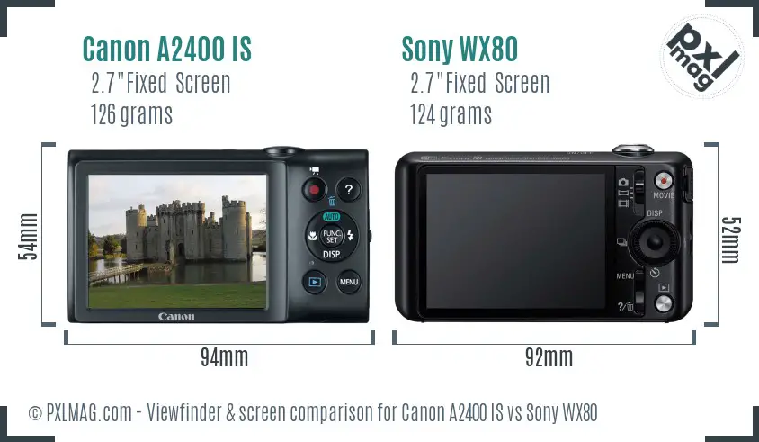 Canon A2400 IS vs Sony WX80 Screen and Viewfinder comparison Canon A2400 IS vs Sony WX80 Screen and Viewfinder comparison