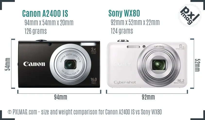 Canon A2400 IS vs Sony WX80 size comparison Canon A2400 IS vs Sony WX80 size comparison