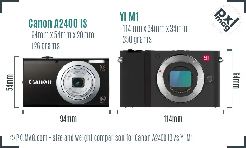 Canon A2400 IS vs YI M1 size comparison