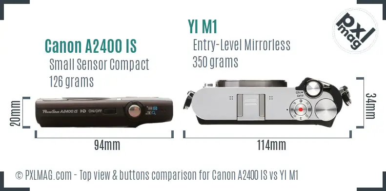 Canon A2400 IS vs YI M1 top view buttons comparison