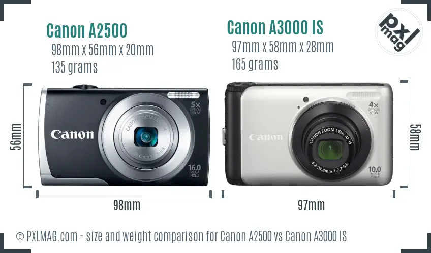 Canon A2500 vs Canon A3000 IS size comparison