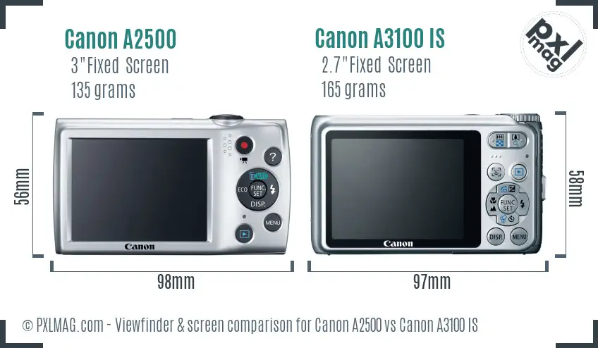 Canon A2500 vs Canon A3100 IS Screen and Viewfinder comparison