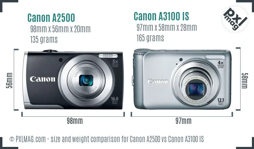Canon A2500 vs Canon A3100 IS size comparison