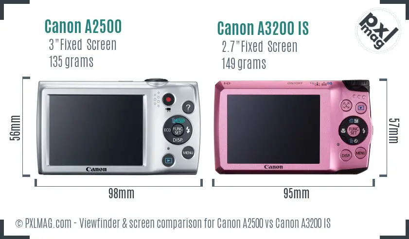 Canon A2500 vs Canon A3200 IS Screen and Viewfinder comparison