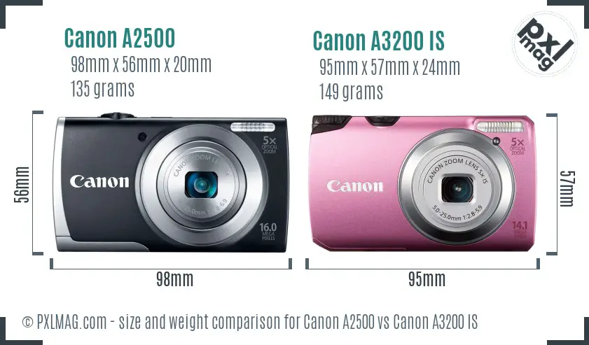 Canon A2500 vs Canon A3200 IS size comparison