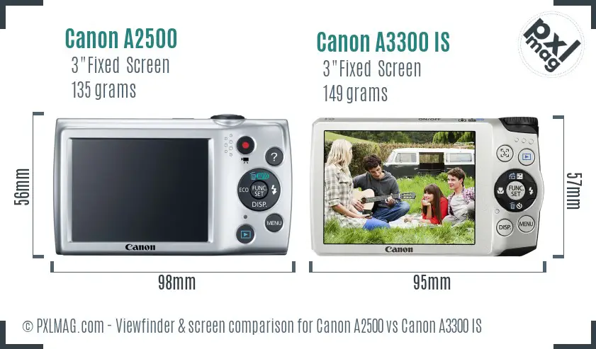 Canon A2500 vs Canon A3300 IS Screen and Viewfinder comparison