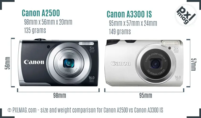 Canon A2500 vs Canon A3300 IS size comparison