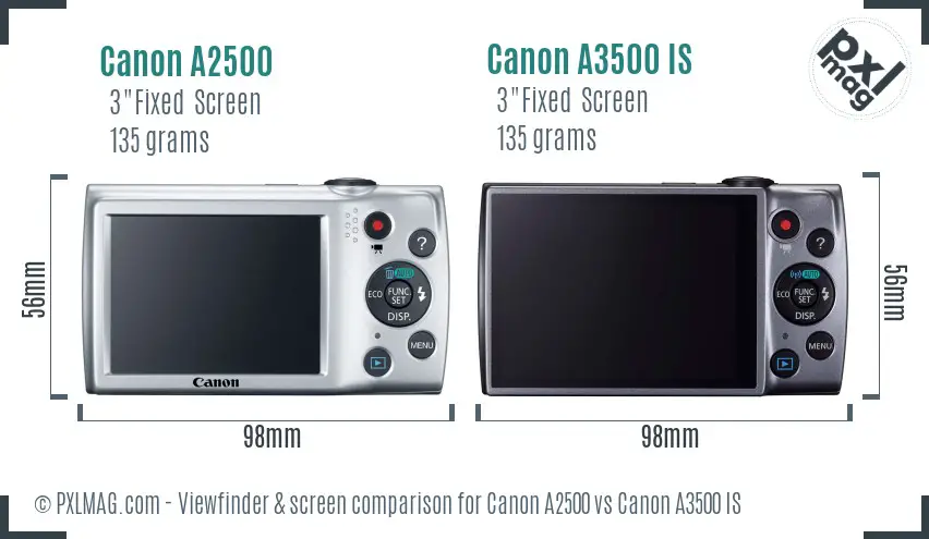 Canon A2500 vs Canon A3500 IS Screen and Viewfinder comparison