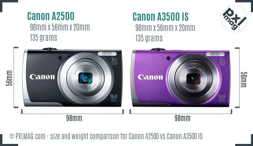 Canon A2500 vs Canon A3500 IS size comparison