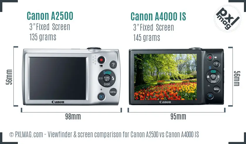 Canon A2500 vs Canon A4000 IS Screen and Viewfinder comparison