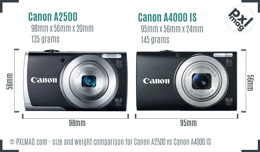 Canon A2500 vs Canon A4000 IS size comparison