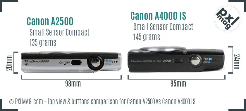 Canon A2500 vs Canon A4000 IS top view buttons comparison