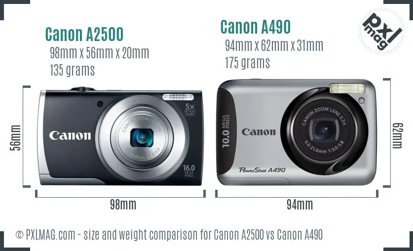Canon A2500 vs Canon A490 size comparison