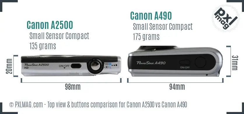 Canon A2500 vs Canon A490 top view buttons comparison
