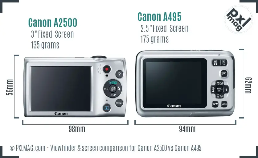 Canon A2500 vs Canon A495 Screen and Viewfinder comparison