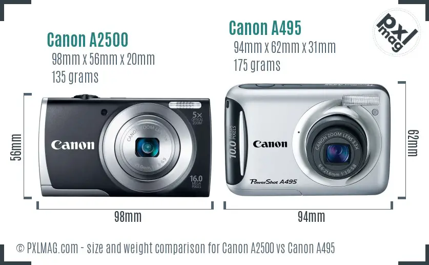 Canon A2500 vs Canon A495 size comparison